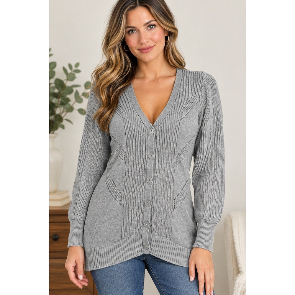 Victoria's Secret Gray Cotton Cashmere Blend V-Neck Button Front Cardigan S